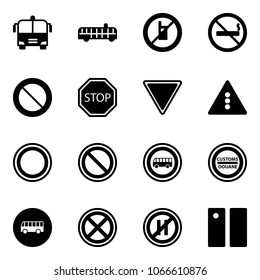 Solid vector icon set - airport bus vector, no mobile sign, smoking, prohibition road, stop, giving way, traffic light, customs, parking even, pause