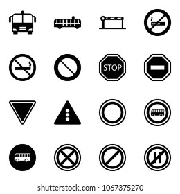 Solid vector icon set - airport bus vector, barrier, no smoking sign, prohibition road, stop, way, giving, traffic light, parking, even