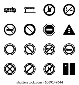 Solid vector icon set - airport bus vector, barrier, no mobile sign, smoking, prohibition road, way, traffic light, horn, stop, parking, even, pause