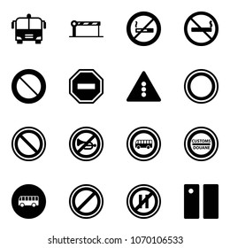 Solid vector icon set - airport bus vector, barrier, no smoking sign, prohibition road, way, traffic light, horn, customs, parking, even, pause