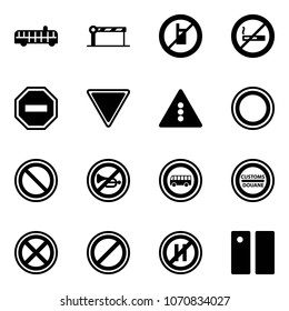 Solid vector icon set - airport bus vector, barrier, no mobile sign, smoking, way road, giving, traffic light, prohibition, horn, customs, stop, parking, even, pause