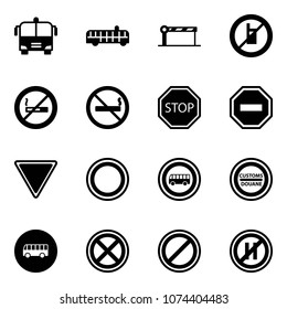 Solid vector icon set - airport bus vector, barrier, no mobile sign, smoking, stop road, way, giving, prohibition, customs, parking, even