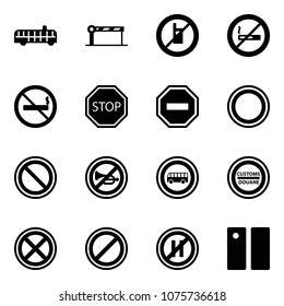 Solid vector icon set - airport bus vector, barrier, no mobile sign, smoking, stop road, way, prohibition, horn, customs, parking, even, pause