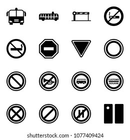 Solid vector icon set - airport bus vector, barrier, no smoking sign, way road, giving, prohibition, horn, customs, stop, parking, even, pause