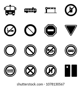 Solid vector icon set - airport bus vector, barrier, no mobile sign, smoking, prohibition road, way, giving, horn, customs, stop, parking even, pause