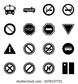 Solid vector icon set - airport bus vector, no smoking sign, prohibition road, stop, way, giving, traffic light, horn, parking, even, pause