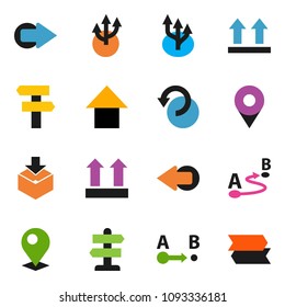 solid vector icon set - arrow up vector, signpost, top sign, package, route, undo, pin