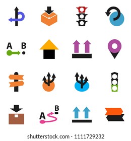 solid vector icon set - arrow up vector, route, signpost, traffic light, top sign, package, undo, pin