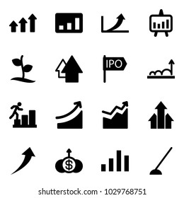 Solid vector icon set - arrows up vector, statistics, growth arrow, presentation chart, sproute, ipo, career, rise, dollar, hoe
