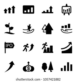 Solid vector icon set - arrows up vector, statistics, growth arrow, presentation chart, sproute, hand, ipo, career, rise, dollar, forest
