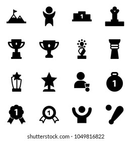 Solid vector icon set - attainment vector, success, pedestal, winner, win cup, gold, award, medal, baseball bat