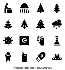 Solid vector icon set - baby room vector, shower, christmas tree, snowfall, virus, safe, hand cursor, chess queen, success, drink, usb wi fi, conveyor