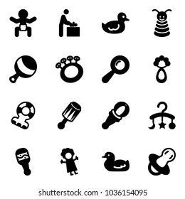 Solid vector icon set - baby vector, room, duck toy, pyramid, beanbag, teethers, carousel, doll, soother