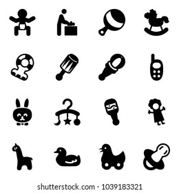 Solid vector icon set - baby vector, room, beanbag, rocking horse, teethers, phone toy, rabbit, carousel, doll, giraffe, duck, soother