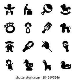 Solid vector icon set - baby vector, room, beanbag, rocking horse, wheel, doll, toy unicorn stick, duck, giraffe