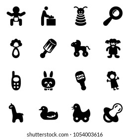 Solid vector icon set - baby vector, room, pyramid toy, beanbag, wheel horse, doll, phone, rabbit, giraffe, duck, soother