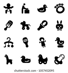 Solid vector icon set - baby vector, room, duck toy, beanbag, wheel horse, rabbit, carousel, doll, giraffe, soother
