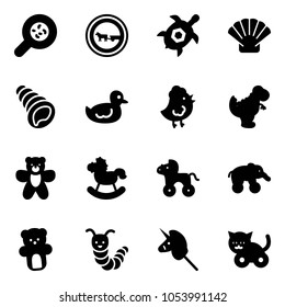 Solid vector icon set - bacteria vector, no cart horse road sign, sea turtle, shell, duck toy, chicken, dinosaur, bear, rocking, wheel, elephant, caterpillar, unicorn stick, cat