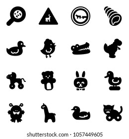 Solid vector icon set - bacteria vector, wild animals road sign, no cart horse, shell, duck toy, chicken, crocodile, dinosaur, wheel, bear, rabbit, monster, giraffe, cat