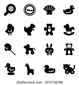 Solid vector icon set - bacteria vector, no cart horse road sign, shell, duck toy, chicken, dinosaur, bear, rocking, stick, wheel, rabbit, giraffe, cat
