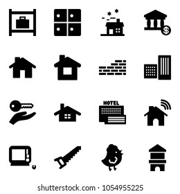 Solid vector icon set - baggage room vector, house, account, home, brick wall, building, key hand, sea hotel, wireless, monoblock pc, saw, chicken toy, block