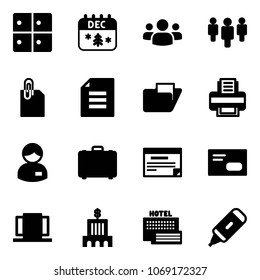 Solid vector icon set - baggage room vector, christmas calendar, group, attachment, document, folder, printer, manager, case, schedule, envelope, doors, bank building, sea hotel, marker