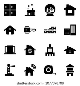 Solid vector icon set - baggage room vector, house, snowball, home, key, brick wall, building, doors, dollar, bank, lighthouse, wireless, measuring tape, toy block