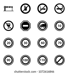 Solid Vector Icon Set - Barrier Vector, No Mobile Sign, Smoking, Alcohol, Way Road, Truck, Speed Limit 10, 20, 30, 60, 70, 90, 100, 110, Parking