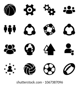 Solid vector icon set - basketball ball vector, gear, group, social, friends, community, man globe, arrow up, winner, star, volleyball, soccer, football