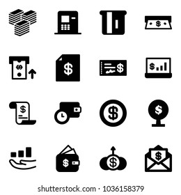Solid vector icon set - big cash vector, atm, account statement, check, statistics, history, wallet time, dollar, money tree, growth, finance management, mail