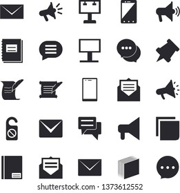 Solid vector icon set - billboard flat vector, mouthpiece, chat, notebook, sticker, mail,  roll, pushpin,  do not disturb, message, envelope, mobile