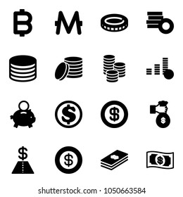Solid vector icon set - bitcoin vector, monero, coin, piggy bank, dollar, rich, money