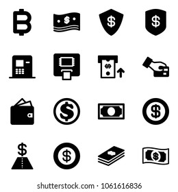 Solid vector icon set - bitcoin vector, cash, safe, atm, card pay, wallet, dollar, money