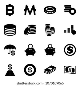 Solid vector icon set - bitcoin vector, monero, coin, piggy bank, dollar, money