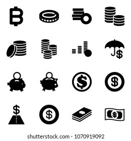 Solid vector icon set - bitcoin vector, coin, insurance, piggy bank, dollar, money