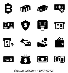 Solid vector icon set - bitcoin vector, dollar, cash, safe, atm, receipt, card pay, wallet, check, purse, money