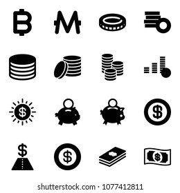 Solid vector icon set - bitcoin vector, monero, coin, dollar sun, piggy bank, money