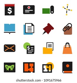 solid vector icon set - book vector, paper pin, certificate, constellation, fitness mat, receipt, document, mail, attachment, plan, estate, gift, shopping bag, catalog