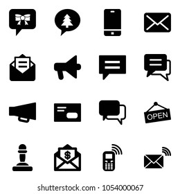 Solid vector icon set - bow message vector, merry christmas, phone, mail, opened, loudspeaker, chat, envelope, dialog, open, pawn, dollar, mobile, wireless