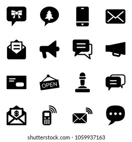 Solid vector icon set - bow message vector, merry christmas, phone, mail, opened, loudspeaker, chat, envelope, open, pawn, dialog, dollar, mobile, wireless