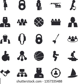 Solid vector icon set - builder flat vector, hierarchy, person, target audience, team, disabled, physician, helicopter, gestation, teamwork, meeting, agreement, businessman, weight, basketball, lose