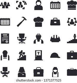 Solid vector icon set - builder flat vector, hard hat, hammer, cook, construction worker, case, team, calendar, briefcase, nurse, recruitment, office chair, contract, career ladder, doctor's fector