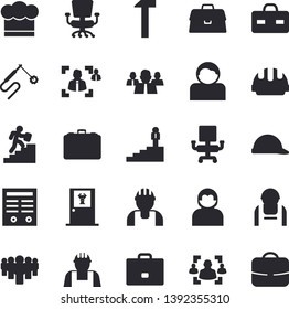 Solid vector icon set - builder flat vector, hard hat, hammer, cook, construction worker, welding, case, team, briefcase, recruitment, office chair, contract, career ladder, doctor's fector, user