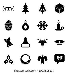 Solid vector icon set - cafe vector, christmas tree, gift, santa claus, ball, snowflake, candle, bell, hat, deer, candy, holly, wreath, angel, bow message