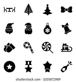 Solid vector icon set - cafe vector, christmas tree, bow, santa claus, ball, bell, gloves, lollipop, sleigh gift, star medal, fizz opening