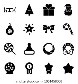 Solid vector icon set - cafe vector, christmas tree, gift, santa claus, ball, star, bow, lollipop, hat, wreath, snowball, gold medal