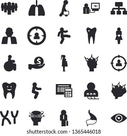 Solid vector icon set - calculator flat vector, hierarchy, person, target audience, investments, team, disabled, headache, diagnostics, gestation, chromosomes, tooth, stomach, lungs, businessman