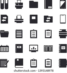 Solid Vector Icon Set - Calendar Flat Vector, Clipboard, Notebook, Computer Chart, File, Printer, Copy Machine, Book, Notepad, Textbook, Sharing, Mobile