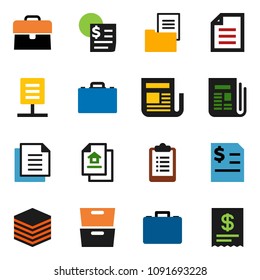 solid vector icon set - case vector, document, archive, annual report, clipboard, receipt, newspaper, big data, network, estate