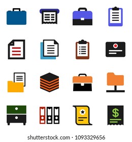 solid vector icon set - case vector, certificate, document, archive, binder, clipboard, network folder, big data, estate, receipt